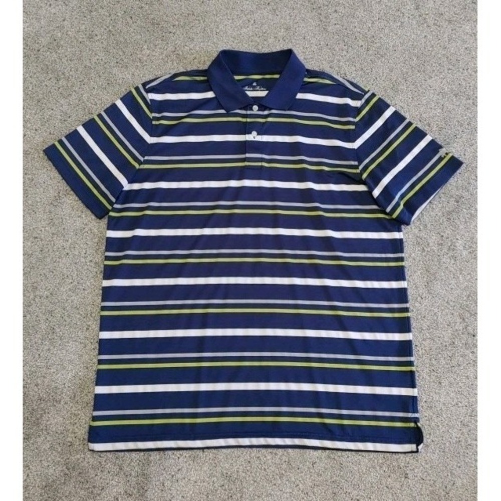 Brooks Brothers Performance Series Men's XL Polo Navy Green White Striped Golf